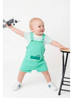 max - Boys Applique Dungaree with T-shirt Set - Green