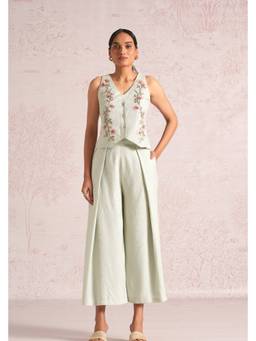 Kaveri - Yellow Blush Vines Waist Coat with Pant