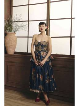 Paulmi & Harsh - Navy Blue Evie Corset Top and Skirt