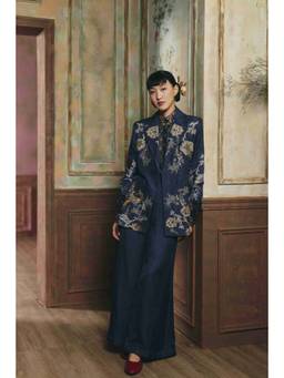 Paulmi & Harsh - Navy Blue Lillian Blazer and Shirt with Trouser
