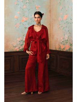 Paulmi & Harsh - Red Silas Bustier Pant with Jacket