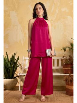 LABEL AARNA - Roselle Pink Viscose Satin Co-ord Set