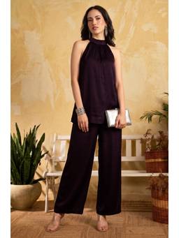 LABEL AARNA - Plum Purple Viscose Satin Co-ord Set