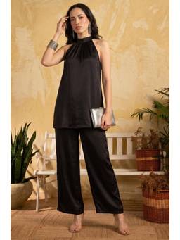 LABEL AARNA - Classic Black Viscose Satin Co-ord Set