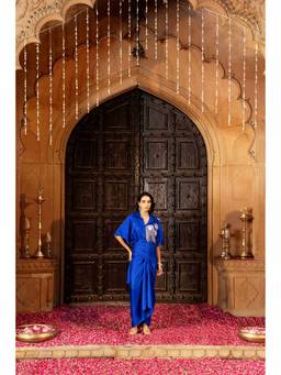 BAHAARA BY DIVYA NARULA - Royal Blue Drape Co-Ord Set
