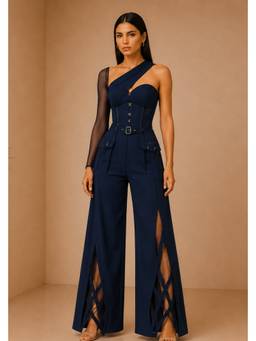Future Cuts by Shreeya Singh - Deep Navy Asymmetric Co-Ord Set