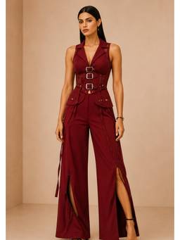 Future Cuts by Shreeya Singh - Blood Red Buckle Co-Ord Set