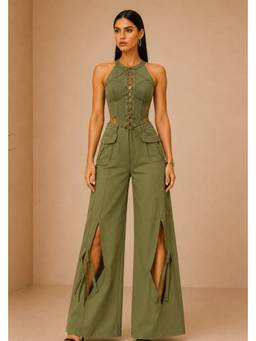 Future Cuts by Shreeya Singh - Matcha Green Lace-Up Co-Ord Set