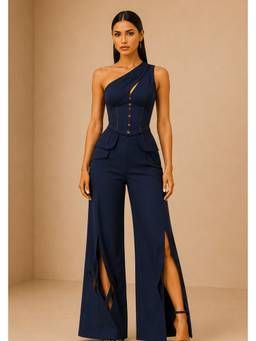 Future Cuts by Shreeya Singh - Deep Navy One-Shoulder Co-Ord Set