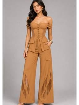 Future Cuts by Shreeya Singh - Desert Camel Off-Shoulder Co-Ord Set