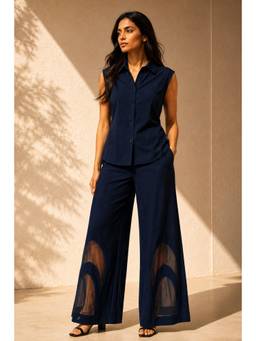 Future Cuts by Shreeya Singh - Navy Blue Cotton Blend Sleeveless Co-Ord Set