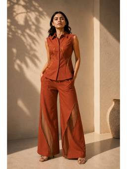 Future Cuts by Shreeya Singh - Elegant Rust Sleeveless Cotton Blend Co-Ord Set