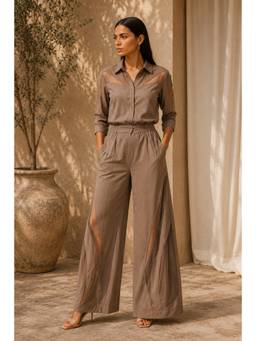 Future Cuts by Shreeya Singh - Elegant Taupe Cotton Blend Contemporary Co-Ord Set