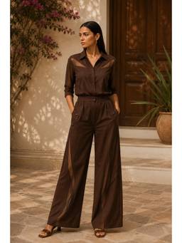 Future Cuts by Shreeya Singh - Elegant Brown Cotton Blend Full Sleeve Co-Ord Set