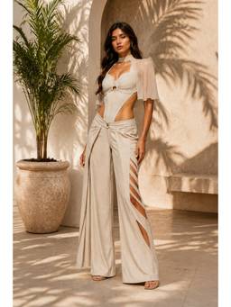 Future Cuts by Shreeya Singh - Champagne Beige Premium Lycra Cut-Out Co-Ord Set