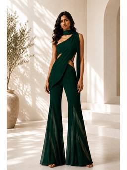 Future Cuts by Shreeya Singh - Emerald Green Premium Lycra One-Shoulder Co-Ord Set