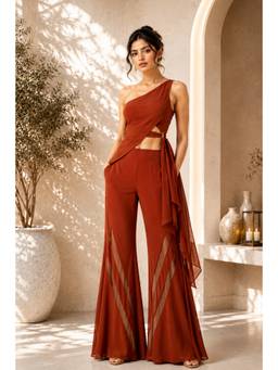 Future Cuts by Shreeya Singh - Red One-Shoulder Co-Ord Set