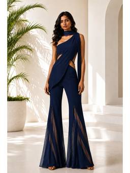 Future Cuts by Shreeya Singh - Navy Blue Lycra One-Shoulder Co-Ord Set