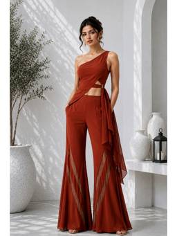 Future Cuts by Shreeya Singh - Wine One-Shoulder Co-Ord Set