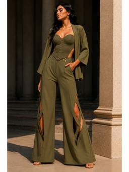 Future Cuts by Shreeya Singh - Olive Premium Lycra Corset Co-Ord Set with Open Front Shrug