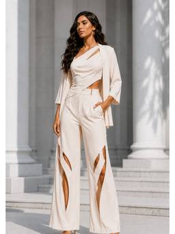 Future Cuts by Shreeya Singh - Ivory Premium Lycra One-Shoulder Co-Ord Set