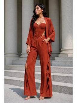 Future Cuts by Shreeya Singh - Rust Lycra Three-Piece Co-Ord Set