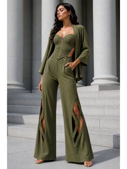 Future Cuts by Shreeya Singh - Olive Lycra Three-Piece Co-Ord Set
