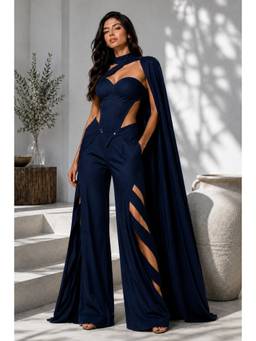 Future Cuts by Shreeya Singh - Midnight Blue Sculpted Cutwork Co-Ord Set