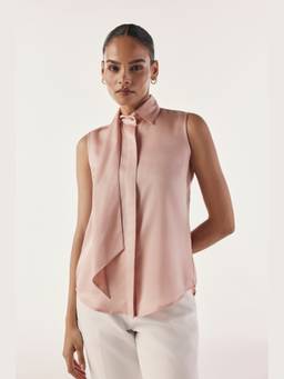 Néant - Pink Extended Collared Tie Satin Shirt