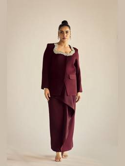 Neeti and Mudita - Wine Mirage Drape Skirt Co-Ord Set