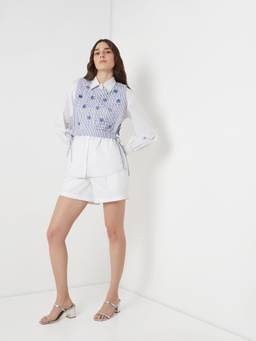 NeedleTen - White Embellised Bib Shirt