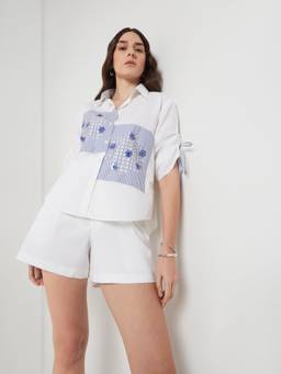 NeedleTen - White Handcrafted Panelled Shirt