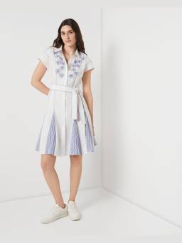 NeedleTen - White Pleated Bloom Shirt Dress