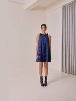 NeedleTen - Navy Blue Midnight Art-Cut Shift Dress