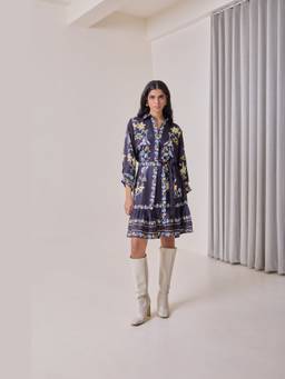 NeedleTen - Navy Blue Fleur Archive Shirt Dress