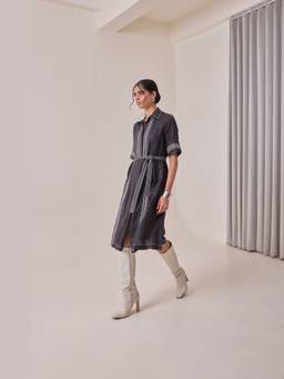 NeedleTen - Black Thread-Work Midi Dress