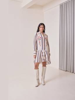 NeedleTen - Cream Petal Shirt Dress