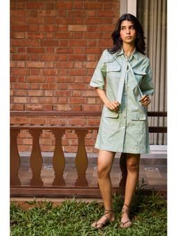 NeedleTen - Sage Green Utility Shirt Dress