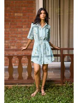 NeedleTen - Blue Ciel Floral Shirt Dress