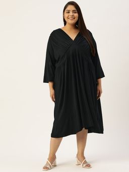 theRebelinme - Plus Size Women Black Solid Color Viscose Knitted A-Line Dress