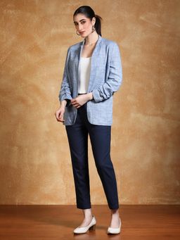 Jaipur Kurti - Navy Blue Slub Cotton Solid Pant