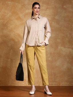 Jaipur Kurti - Cream Slub Cotton Solid Pant
