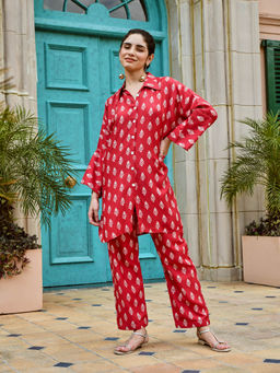 Karaj Jaipur - Kimono Red Pant and Shirt (Set of 2)