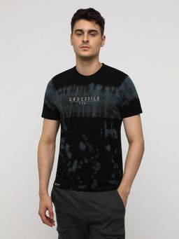 Crocodile - Tie Dye Letter Graphic T-Shirt - Black