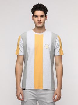 Crocodile - Vertical Stripe with Chest Print T-Shirt - White