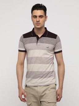Crocodile - Engineered Striped Oyster White Slim Polo T-Shirt