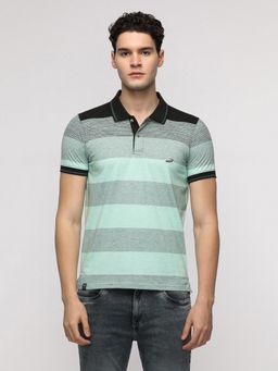 Crocodile - Engineered Striped Smoke Green Slim Polo T-Shirt