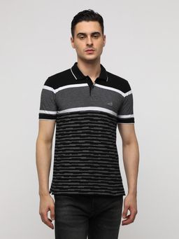 Crocodile - Engineered Striped Black Slim Polo T-Shirt