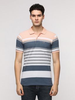 Crocodile - Engineered Striped Coral Slim Polo T-Shirt