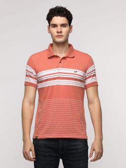 Crocodile - Engineered Striped Red Slim Polo T-Shirt